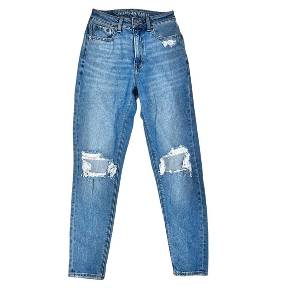 American Eagle Outfitters AEO Distressed High Waisted Mom Blue Jeans Size 00 - Picture 10 of 15